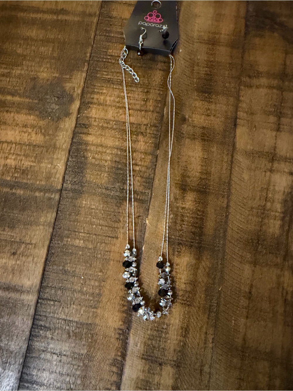 Paparazzi Silver Necklace with Black and Clear Beads